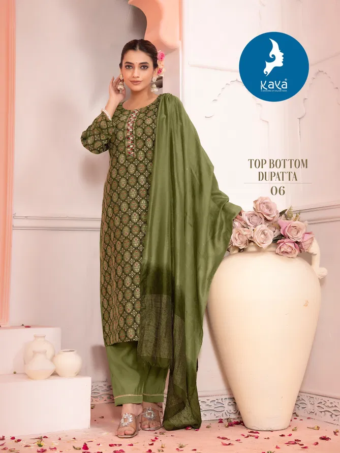 Morni 5 By Kaya Chanderi Foil Printed Kurti With Bottom Dupatta Wholesale Online
